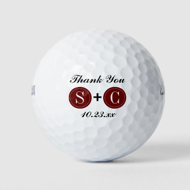 Wedding Favour Monogram Initials Thank You Golf Balls (Front)