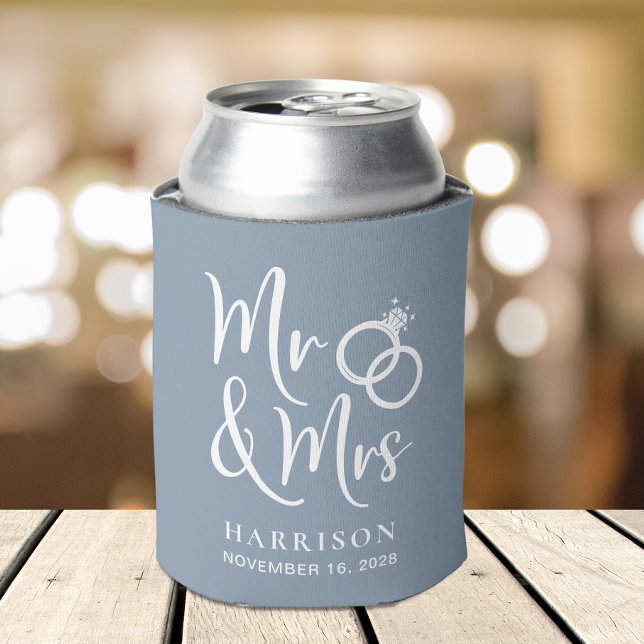 Wedding Favour Mr and Mrs Dusty Blue Can Cooler (Creator Uploaded)