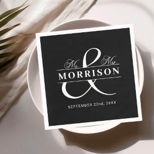 Wedding Favour Mr Mrs Black White Napkin