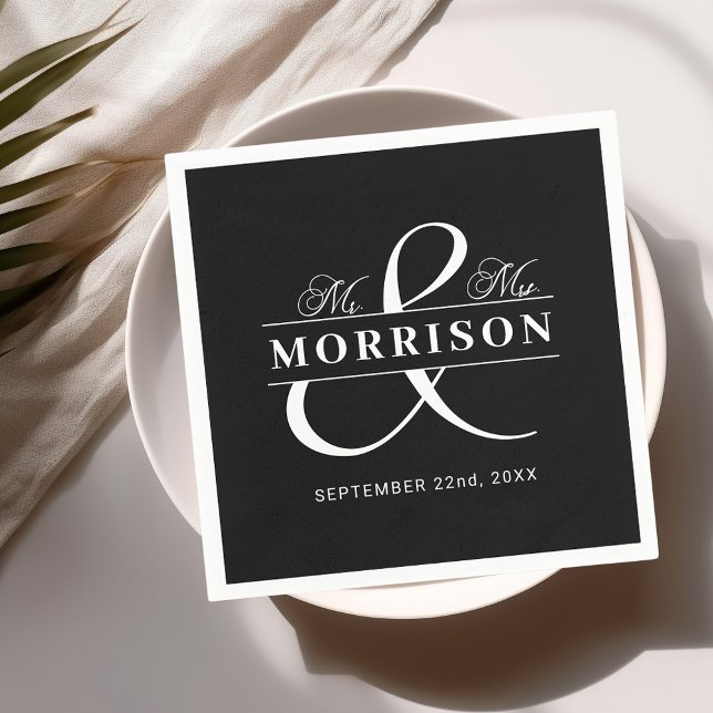 Wedding Favour Mr Mrs Black White Napkin (Creator Uploaded)