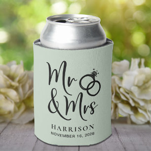 Wedding Favour Mr Mrs Sage Green Can Cooler