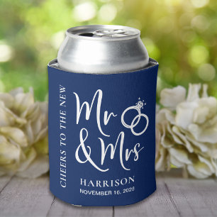 Wedding Favour New Mr Mrs Navy Blue Can Cooler