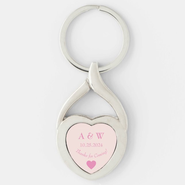 Wedding Favour Peach Thanks for Coming Date Heart Keychain (Front)