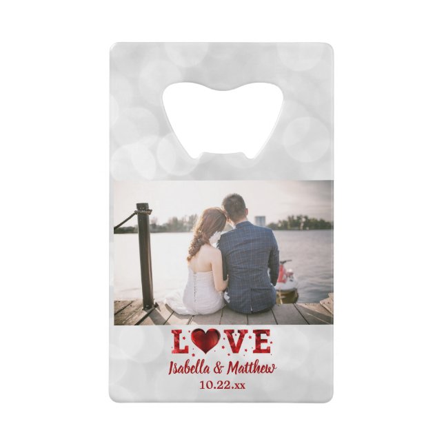 Wedding Favour Photo Love Forever Red Heart Credit Card Bottle Opener (Front)
