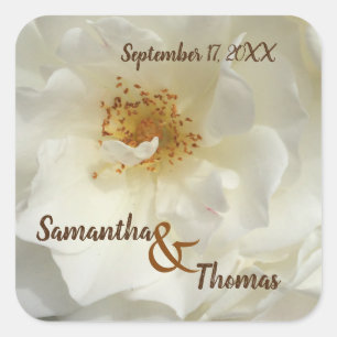 Wedding Favour Pretty White Rose Photo Floral Gues Square Sticker