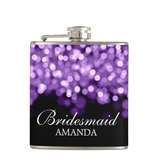Wedding Favour Purple Lights Hip Flask (Front)