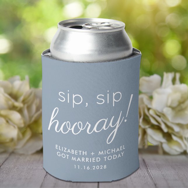 Wedding Favour Sip Sip Hooray Dusty Blue Can Cooler (Creator Uploaded)