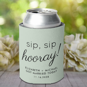 Wedding Favour Sip Sip Hooray Sage Green Can Cooler