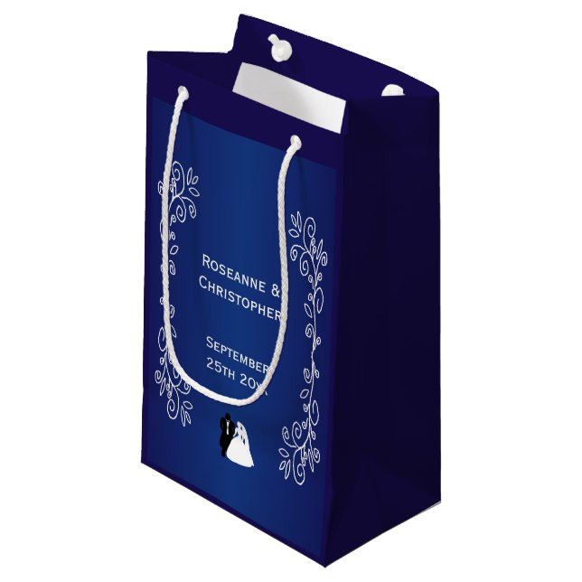 Wedding Favour Small Gift Bag Blue Bride Groom (Front Angled)