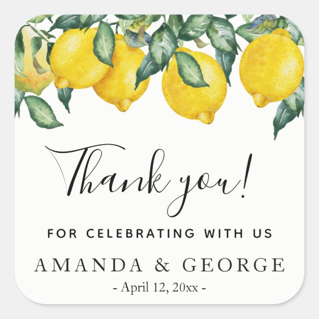 Wedding favour sticker lemons and greenery (Front)