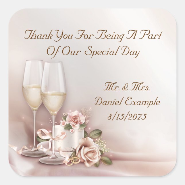 Wedding Favour Stickers Champagne Cake (Front)