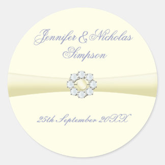 Wedding Favour Stickers Ivory with Pearl & Diamond
