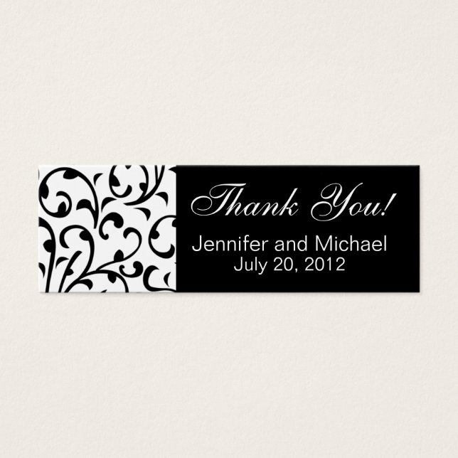 Wedding Favour Tag Black White Damask (Front)