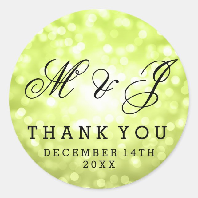 Wedding Favour Tag Chartreuse Glitter Lights (Front)