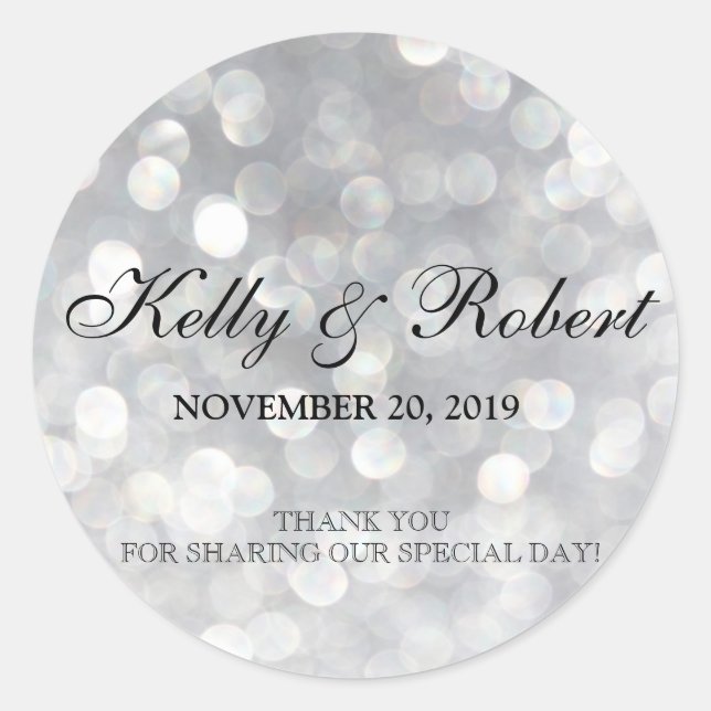 Wedding Favour Tag Elegant Silver Bokeh Lights (Front)