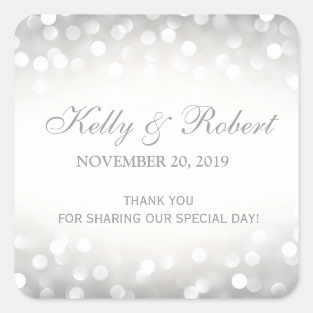 Wedding Favour Tag Elegant Silver Glitter (Front)
