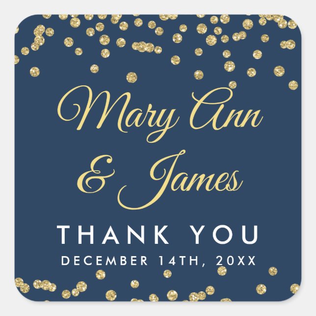 Wedding Favour Tag Gold Faux Glitter Confetti Navy (Front)