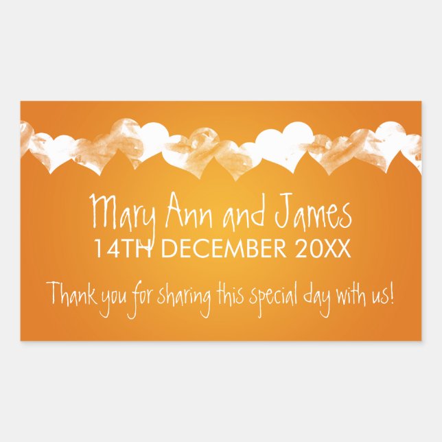 Wedding Favour Tag Grunge Hearts Orange (Front)