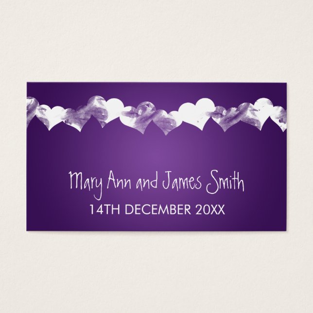 Wedding Favour Tag Grunge Hearts Purple (Front)