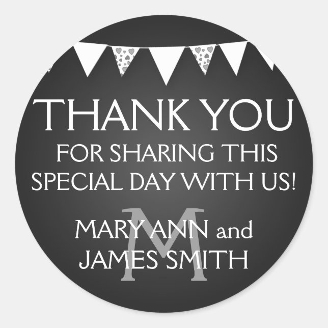 Wedding Favour Tag Love Bunting Monogram Black (Front)