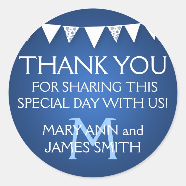 Wedding Favour Tag Love Bunting Monogram Blue (Front)