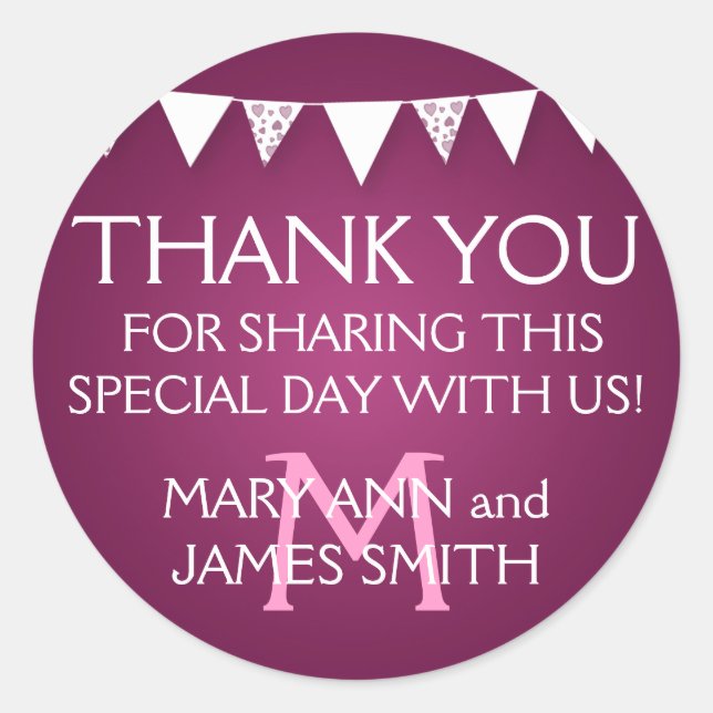 Wedding Favour Tag Love Bunting Monogram Pink (Front)