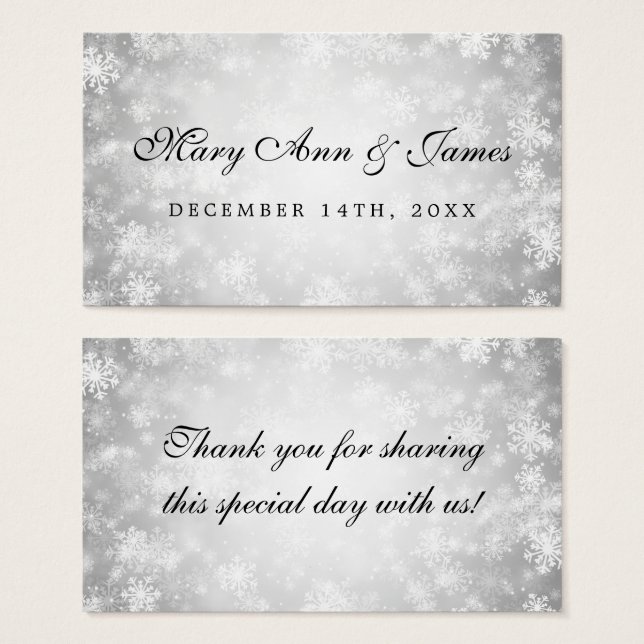 Wedding Favour Tag Silver Winter Wonderland (Front & Back)