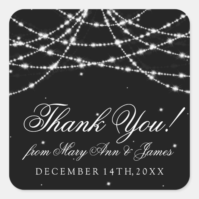 Wedding Favour Tag Sparkling String Black (Front)