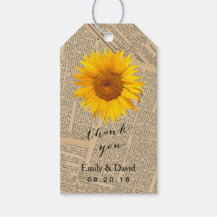 Wedding Favour Tag Vintage Newspaper Sunflower