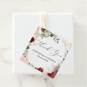 Wedding favour tags blush burgundy gold greenery
