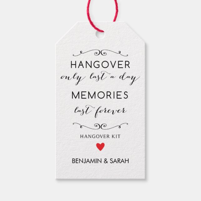 Wedding Favour Tags / Hangover Kit Tags (Front)