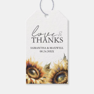 Wedding Favour Tags Watercolor Sunflowers