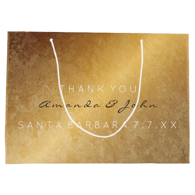 Wedding Favour Thank You Anniversary Gold Grungy Large Gift Bag (Back)