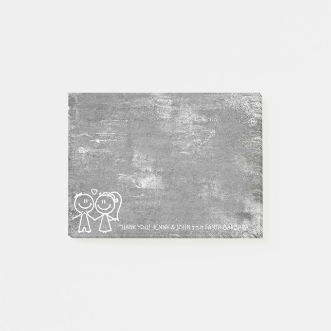 Wedding Favour Thank You Grey Distressed Silver Post-it Notes (Front)