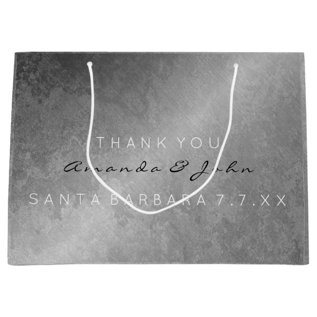 Wedding Favour Thank You Grey Silver Grungy Large Gift Bag (Front)