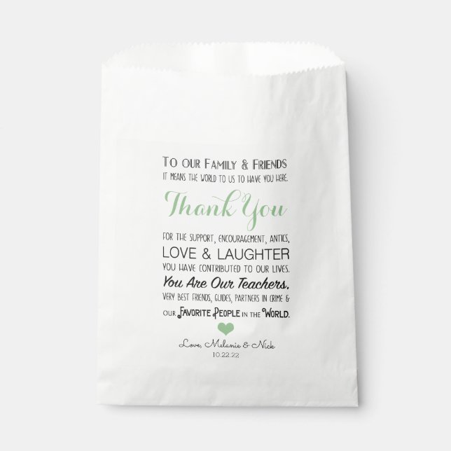 Wedding Favour Thank You Message sage green 3981 Favour Bag (Front)