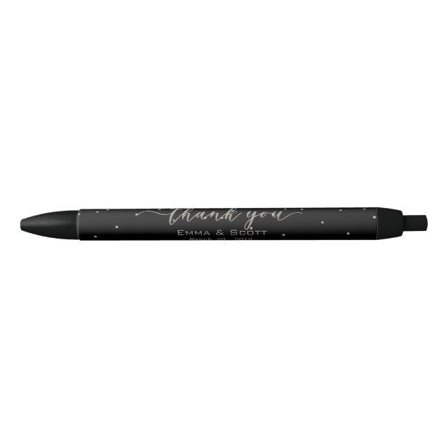 Wedding Favour Thank You Silver Script Confetti Black Ink Pen (Front)
