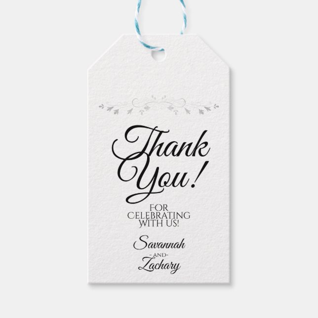 Wedding Favour Thank You Tag White with Silver (Front)
