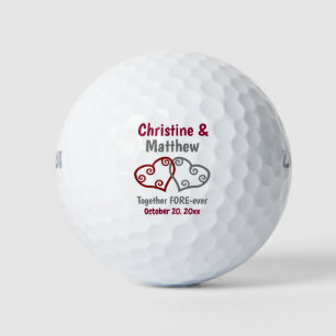 Wedding Favour Two Hearts Joined Interlocking Golf Balls