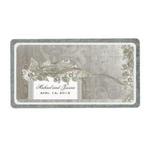 Wedding Favour Vintage Wine Label Silver Taupe