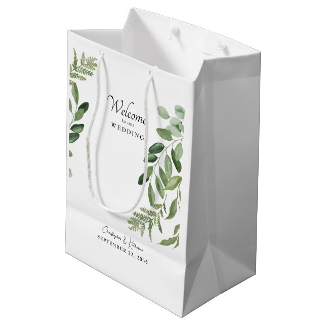 Wedding Favour Welcome Foliage Modern Medium Gift Bag (Back Angled)
