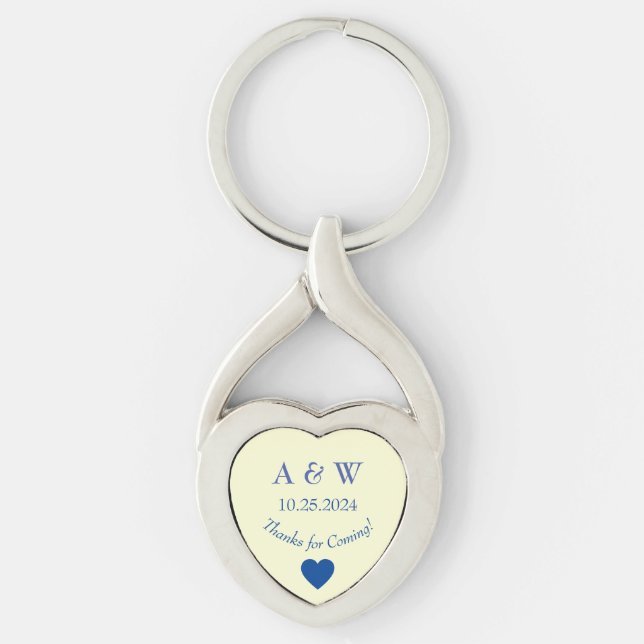 Wedding Favour Yellow Thanks for Coming Date Heart Keychain (Front)
