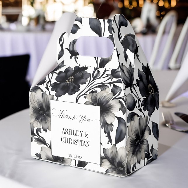 Wedding favours black and white floral favor box (Wedding favors black and white floral favor box personalized elegant favor box black flowers)