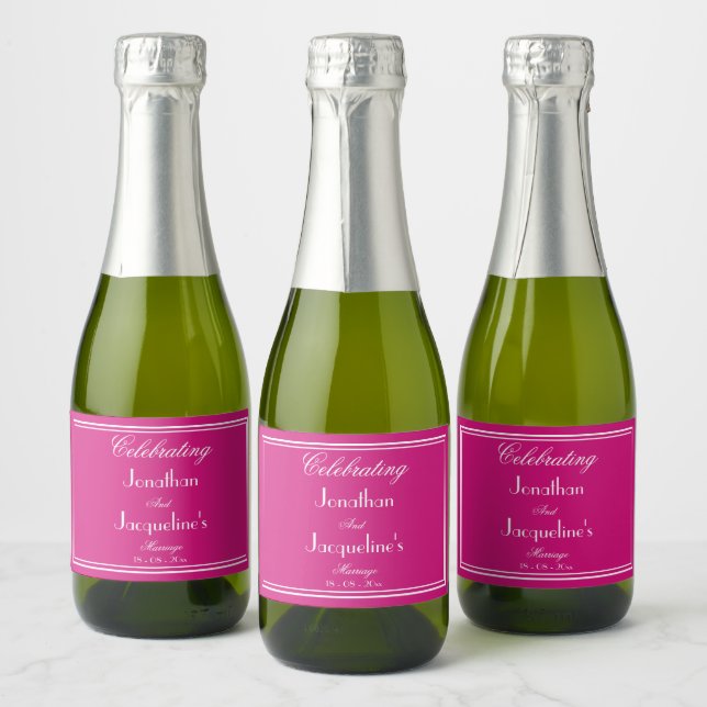 Wedding Favours Chic Script Names Magenta Mini Sparkling Wine Label (Bottles)