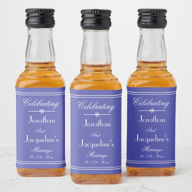 Wedding Favours Classic Script Beautiful Blue Mini Liquor Bottle Label (Bottles)