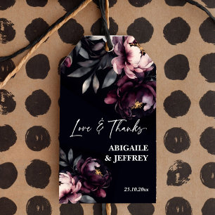 Wedding favours dark moody peonies personalized gift tags