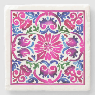Wedding favours Pink blue Mexican Talavera tiles Stone Coaster