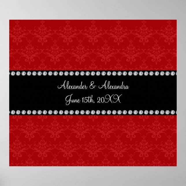 Wedding favours red damask poster (Front)