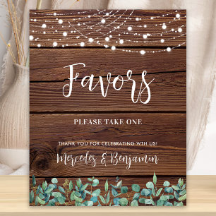 Wedding Favours Rustic Wood Greenery String Lights Poster