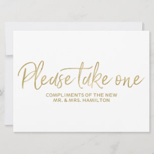 Wedding Favours Sign Stylish Gold "Please take